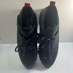 VINCI Black Leather Sneakers Red Accent Men’s Size 9
